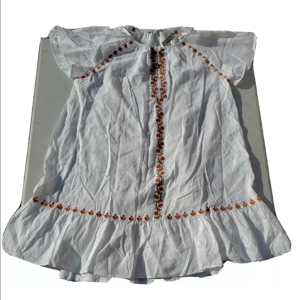 Madewell Embroidered raglan ruffled mini linen blend dress